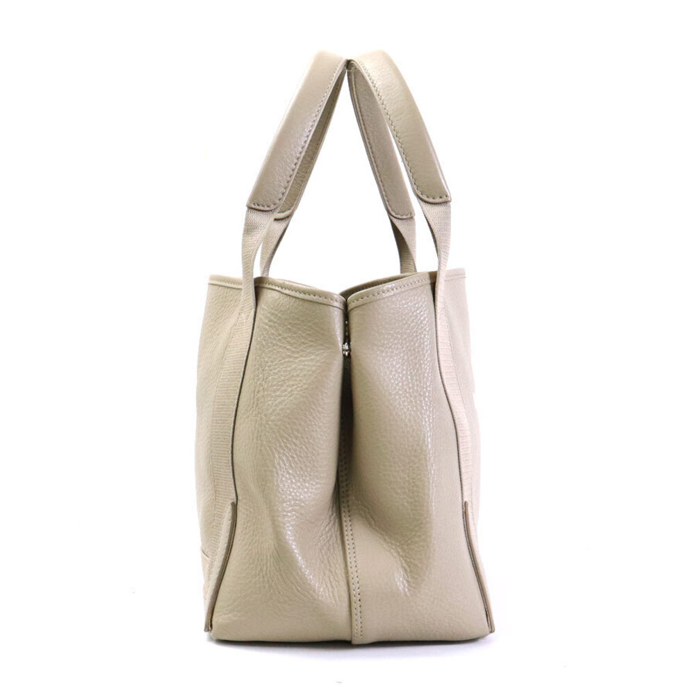 Balenciaga Navy Blue Cabas Shoulder Tote Bag Greige Gray Leather Canvas - Picture 2 of 4